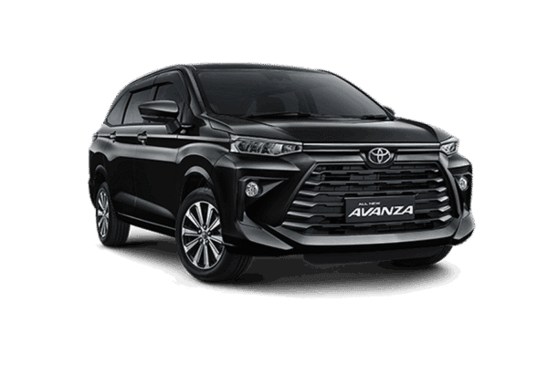 Toyota Avanza hitam tampak depan untuk layanan rental mobil Bogor dengan driver profesional