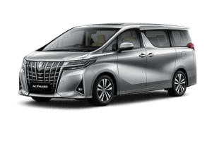 Toyota Alphard abu-abu tampak samping untuk layanan sewa mobil premium Bogor dengan driver profesional