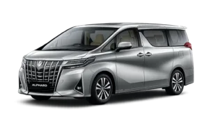 Toyota Alphard abu-abu tampak samping untuk layanan sewa mobil premium Bogor dengan driver profesional
