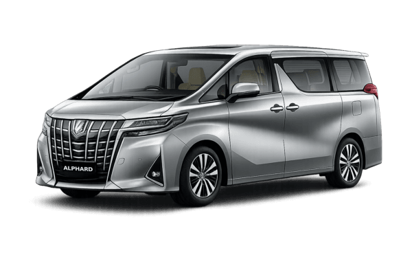 Toyota Alphard abu-abu tampak samping untuk layanan sewa mobil premium Bogor dengan driver profesional