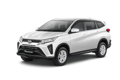 Daihatsu Terios putih tampak serong depan dan samping untuk layanan sewa mobil Bogor dengan driver profesional