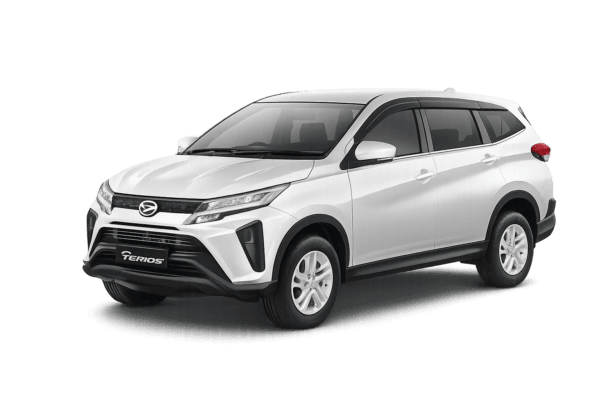 Daihatsu Terios putih tampak serong depan dan samping untuk layanan sewa mobil Bogor dengan driver profesional