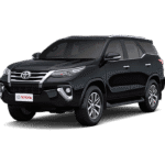 Toyota Fortuner hitam tampak serong depan dan samping untuk layanan sewa mobil premium Bogor dengan driver profesional