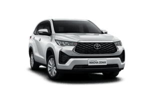 Toyota Innova Zenix type G putih tampak depan untuk layanan sewa mobil Bogor dengan driver profesional
