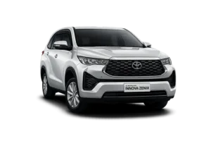 Toyota Innova Zenix type G putih tampak depan untuk layanan sewa mobil Bogor dengan driver profesional